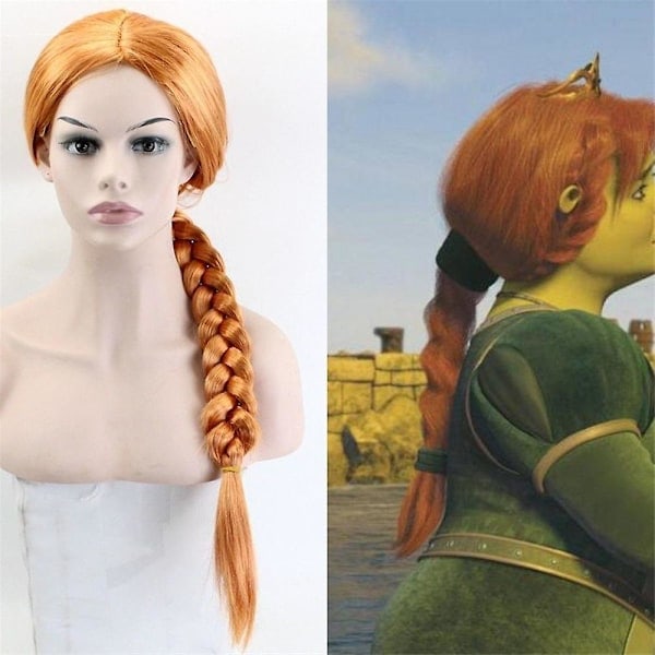 Halloween Shrek Dame Prinsesse Fiona Parykk Monster Finona Rollespill Oransje Brun Flettet Hårparykk Cosplay Tilbehør_ryy