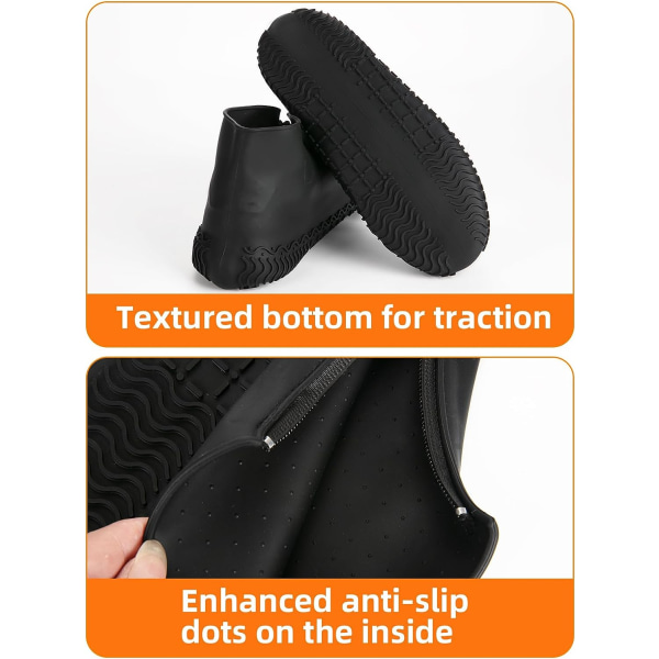 Vattentäta skoöverdrag - Uppgradera regnskoöverdrag i silikon med dragkedja Återanvändbara, vikbara halkfria, tvättbara stövelöverdrag Sko