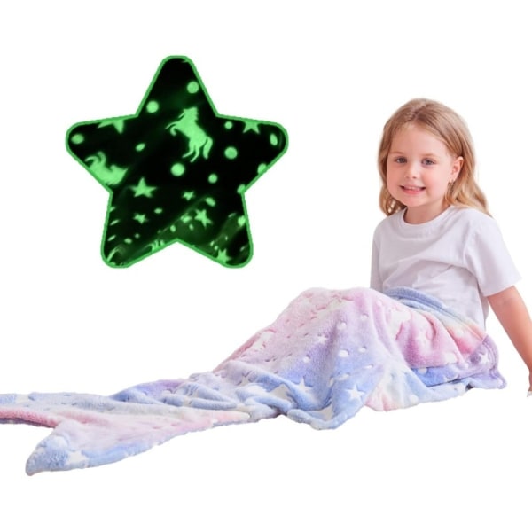 Havfruehaletæppe-glød i mørket, superblødt flannel sovepose i plys til piger i alderen 1-10 (Havfrue)
