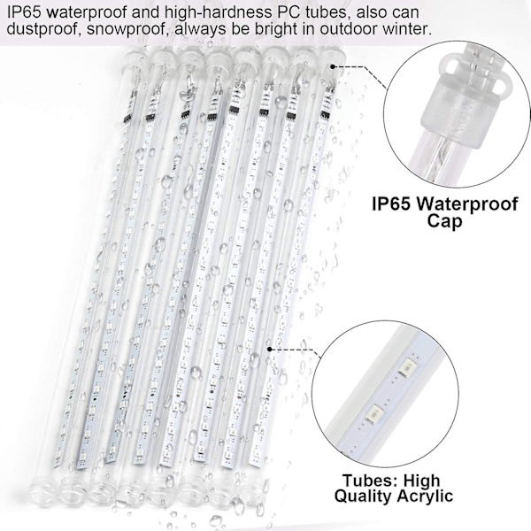 Meteorskur 30cm, 8 Vattentäta Transparenta Rör med Fairy Lights, 288 LED Meteorskur Ljus för Jul Dekoration Utomhus Trädgård (blå)