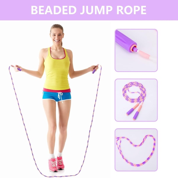 Blød Perlehoppetov, Tangle-Free Justerbar Segmenteret Fitness Hoppetov til Mænd, Kvinder, Børn og Studerende (Lilla 8,2 Pie