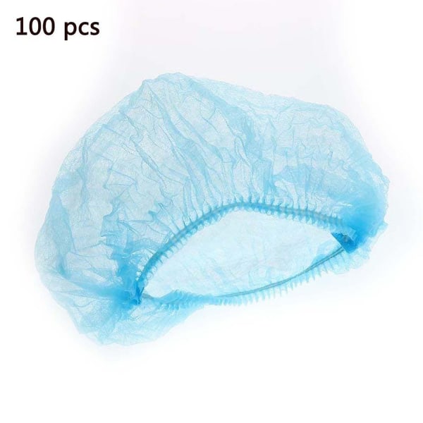 100-paknings blått engangshårnett, elastisk hodedeksel, bouffanthetter, sanitetshodedeksel for matservering, spa for menn og kvinner