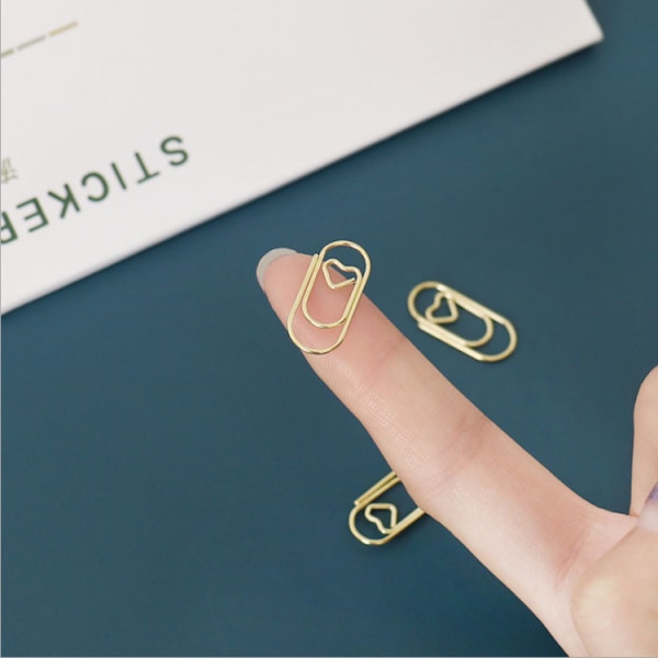 Small Gold Paper Clips Love Heart Shaped Paperclips Stainless Steel in Tinplate Paper Clips Holder for Office School Home Desk Org