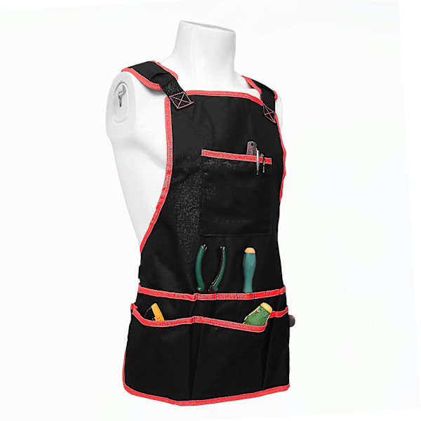 Verktøyforkle, Hageforkle Dobbel Oxford-duk Arbeidsforkle Justerbare Lommer Med (svart-oransje, 59*59.5cm) Svart Rød Black Red