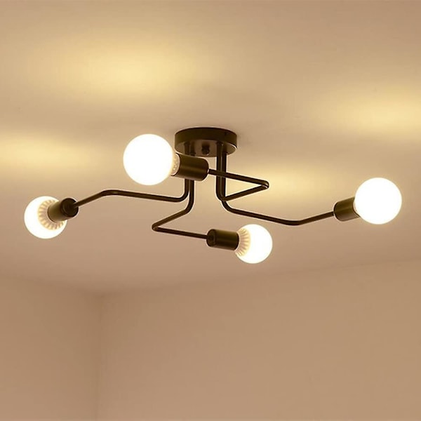 Moderne taklamper i industriell stil, metall, 4 lamper E27 LED taklampe, moderne svart taklampe for stue kjøkken