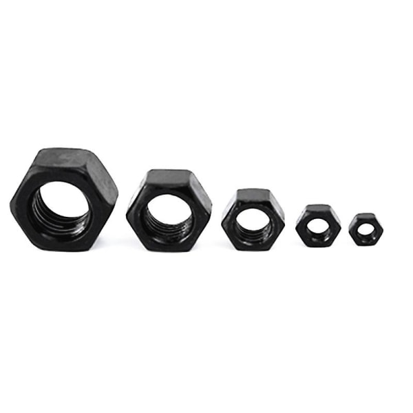 140 st. Svarta kolstålsmuttrar Hex-mutter Brickor Hexagonala muttrar M2-m10
