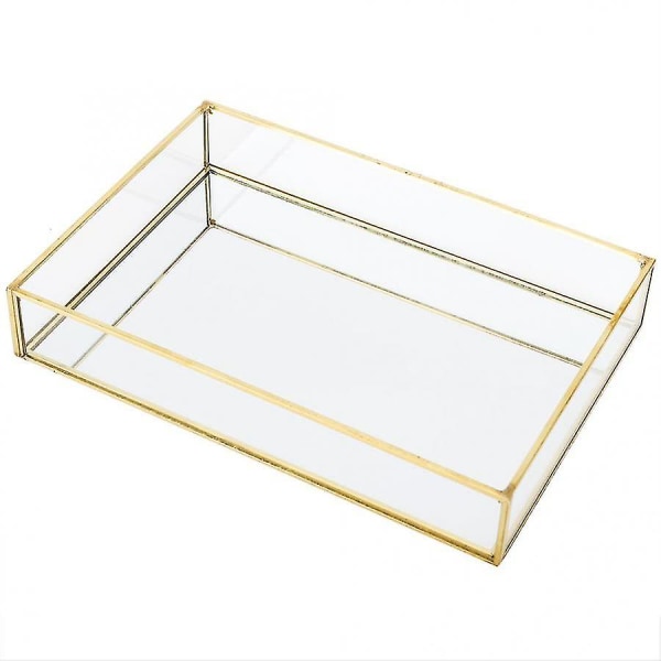 Nordisk Retro Förvaringslåda Guld Rektangulär Glas Makeup Organizerbricka