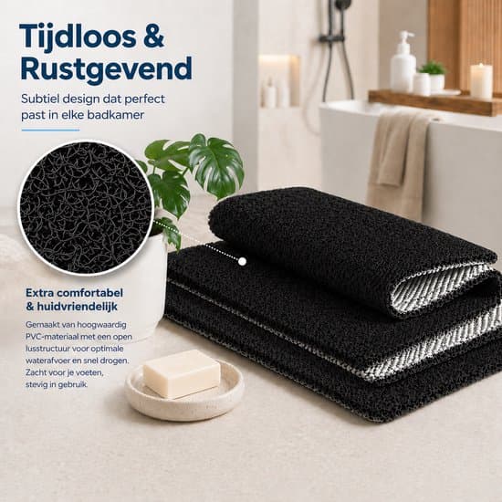 Skridsikker brusemåtte 60x60 cm, PVC Luffa Tekstur Badekar Måtte med Drænhuller, Hurtigtørrende, Nem at Rengøre, til Badeværelse Brusekabine, Sort