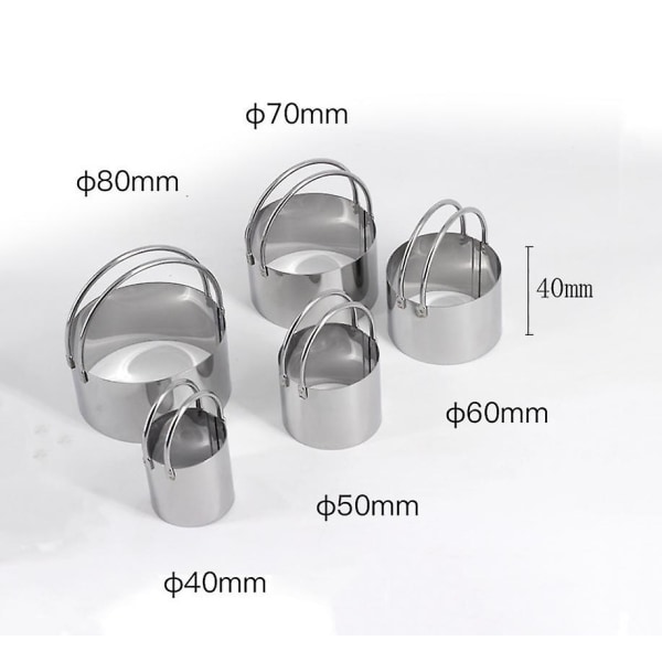 Kakform med handtag, rostfritt stål, rund cirkelform, bakform (1 set (5 st))