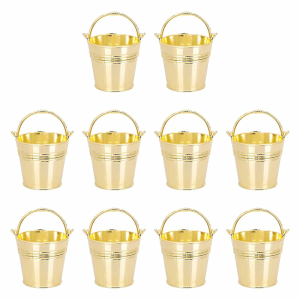 10 st Kids' Partytillbehör Pommes Frites Hink Candyförvaring Mini Tennplåt Metallhink Flowe Golden 8x5.5cm