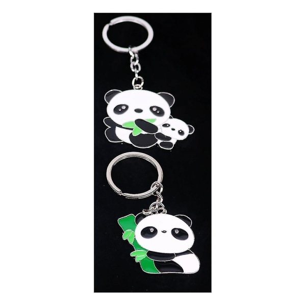 Sæt med 2 søde tegneserie metal panda tema nøglering nøglering hængende ornament souvenirgavepose nøgle dekoration