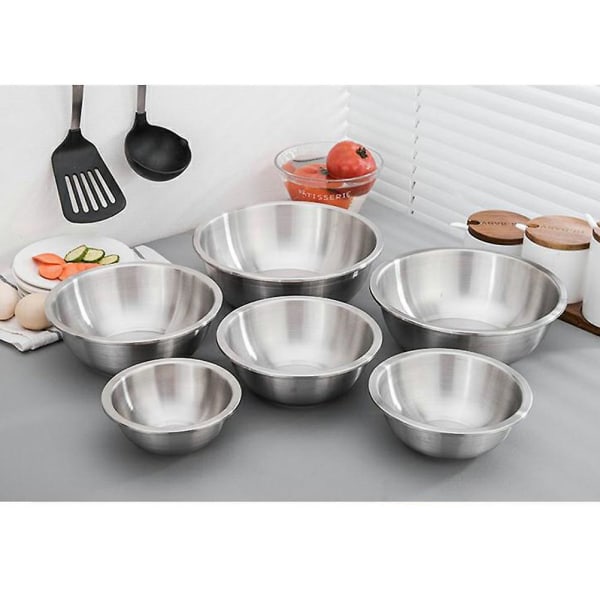 6 stk Rustfritt Stål Stor Kapasitet Blandeskål Multifunksjonell Heavy-duty Sklisikker Suppepotte Eggblanding Matbeholder (blandet Størrelse)Sølv 6 stk Silver 6 pcs