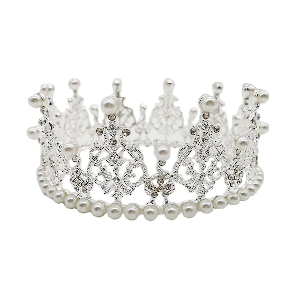 Perle Tiara Krystal Bryllupshovedpynt Brud Bryllup Brud Retro Barok Krone Sølv 14cm Silver 14cm