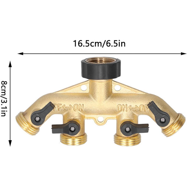 Slangedeler 4-vejs Slangekobling G3/4in Hun-gevind Metal Slangekobling med 4 Ventiler til Havevanding Balkonvanding Bilvask