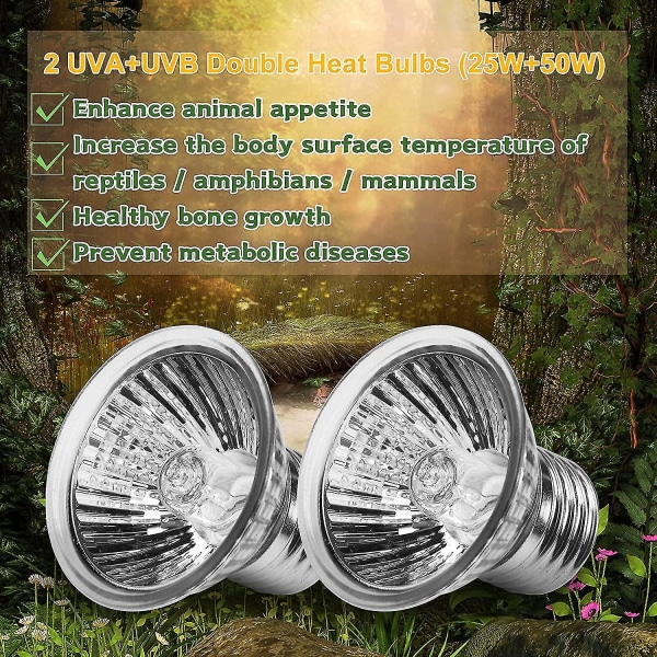Sköldpadds Värmelampa Klämma, Justerbar Reptillampa Och 2 Solplats Uva Uvb 25w 50w Glödlampor Och Lång Bas 360 Rotationssats För Ödlor/ormar/kam