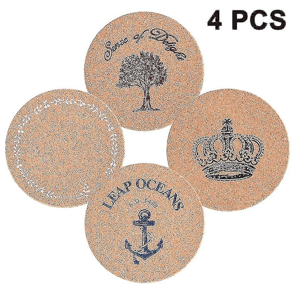 4-delt sæt runde korkunderlag, til potter, pander og planter, 19 cm