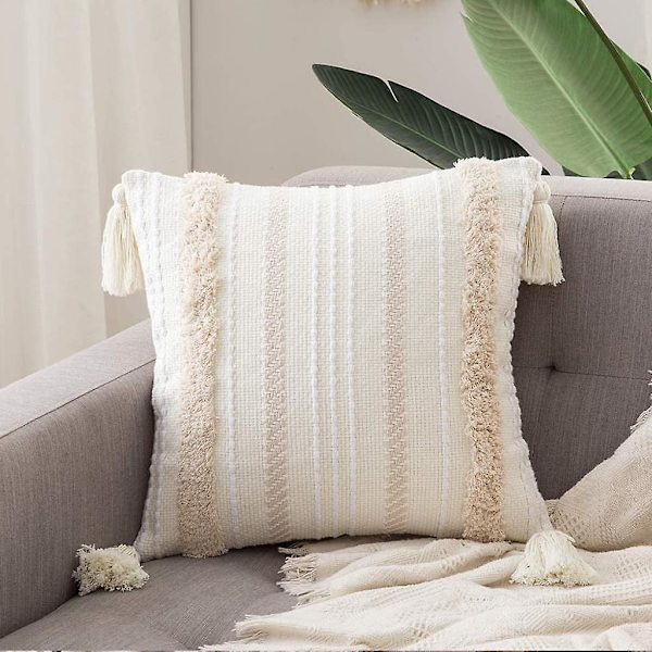 Dekorativ putetrekk i bomull, kastepute, supermyk putetrekk, frynser, dekorativ putetrekk for sofa