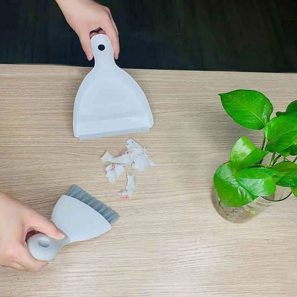 Mini støvbrett og kost rengjøringssett Miniatyr kost og støvbrett Liten bærbar hånd Multifunksjonell rengjøringskombinasjonsverktøy for bord