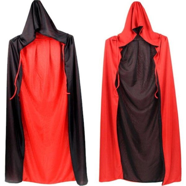 Halloween-viitta Lapsille ja Aikuisten Meikkiasuun, Punainen ja Musta Kasvojen Seisova Kaulus, Kuolemanviitta, Merirosvoviitta 120CM Red and black hooded