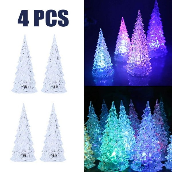 4 stk LED-lysende juletre, mini akryl juletre lysdekorasjon for hjemfestdekor