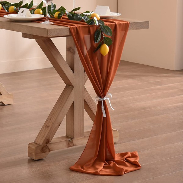 Bordslöpare i vinröd chiffong för alla hjärtans dag, 180*90 cm Chiffong bordslöpare för bröllop - orange färg