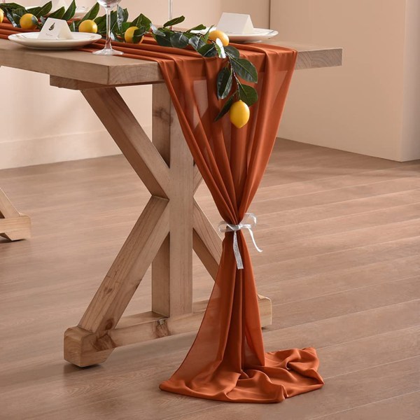 Burgunder Chiffon Bordløper til Valentinsdag, 180*90cm Chiffon Bord Bryllupsbordløper - Oransje Farge