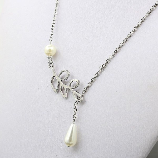 Pearl Silver halsband för kvinnor och flickor blad hänge Collar Bone Choker smycken
