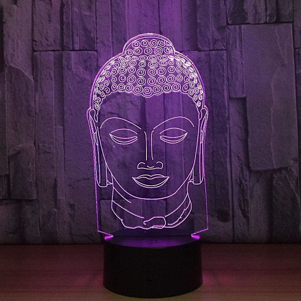 3D Buddha Staty LED-lampa Art Deco Lampa Ljus LED Dekoration Ljus Fjärrkontroll 7/16 Färger Byt USB-driven Barnpresent Födelsedag Julgåva