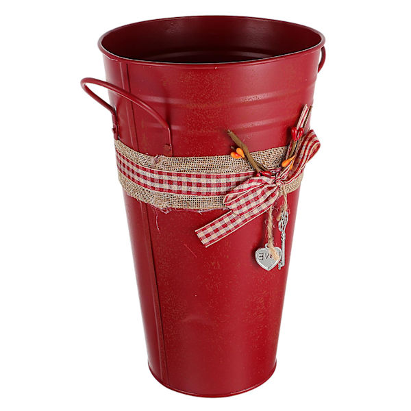 Vintage-kukkakulho Taimiruukku Metalliämpäri Istutusastia Puutarhakasviruukku Ranskalainen Ämpäri Maljakko Punainen 25. Red 25.5x15cm
