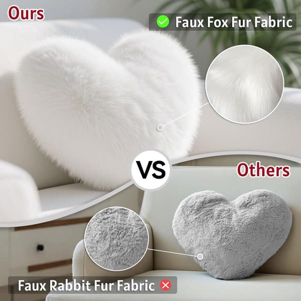Hvid hjerteformet pyntepude, blød fluffy imiteret pels dekorativ pude til seng sofa, plys gave til Valentinsdag, 20 x 16 tommer