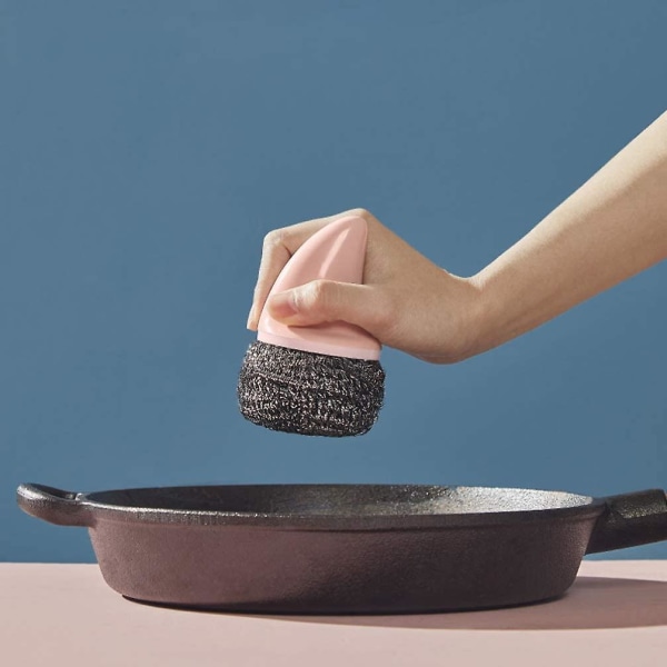Rustfritt Stål Trådkulebørste Plasthåndtak Skuresvamp Husholdnings Kjøkken Skrubber Rengjøringsbørste For Gryte Panne Vask Oppvask