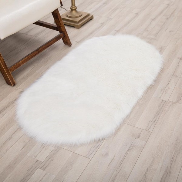 Keinotekoiset lampaiden pörröiset matot, Shaggy Area -matto, kotiruokailuhuonematto, matto (valkoinen ellipsoidi)