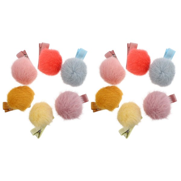12 stk Ball Pompom Hårklipp Fluffy Ball Fur Barrettes Pom Fur Clip For Toddlers Assorterte Farger 4.5x3cm Assorted Color 4.5x3cm