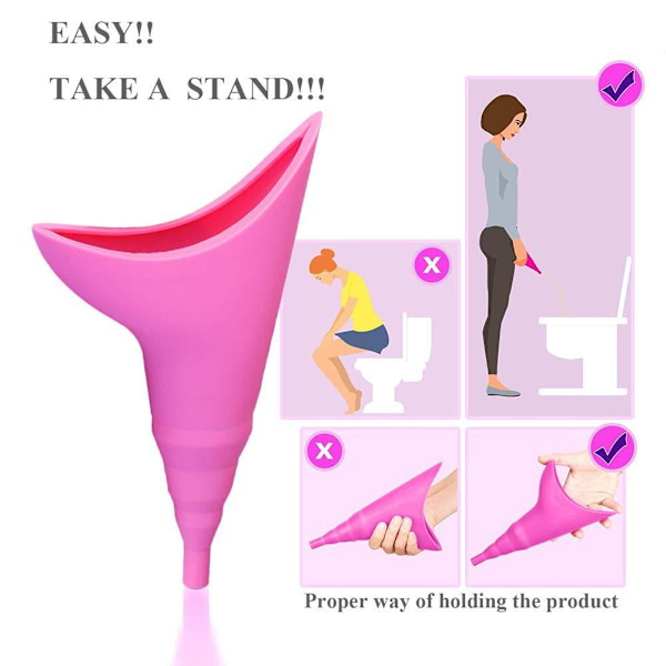 Urindings for kvinner, gjenbrukbar silikon urinal for kvinner, kvinnelig tiss trakt lar kvinner tisse stående, kvinners urinal med trekkstreng