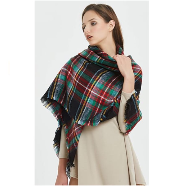 Efterårs- og vinterimitation cashmere farverig ternet firkantet tørklæde dobbeltsidet tørklæde dame sjal farverig ternet tørklæde 140*140cm (FX-08