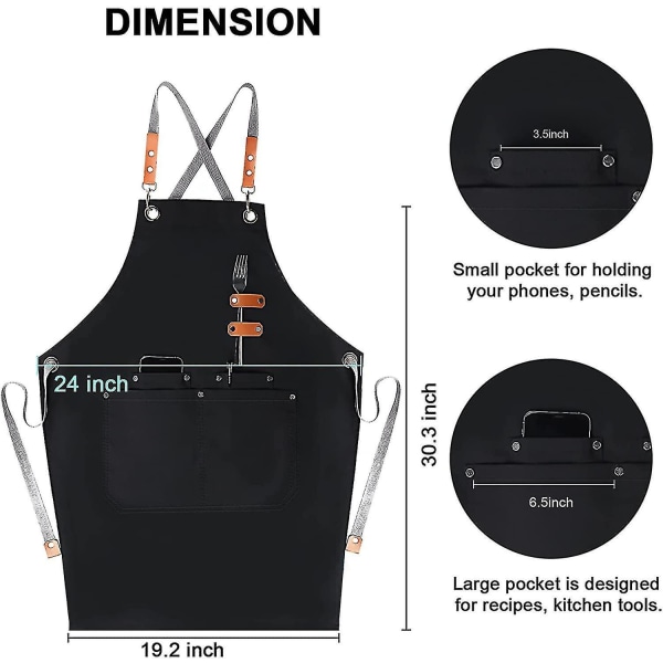 Kokkeforkle med kryssrygg Bib Forkle Matlagingsforkle med store lommer for menn