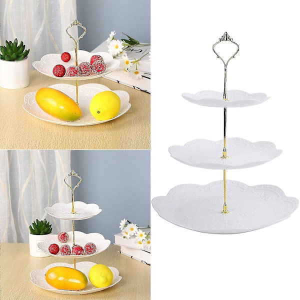3-pack 3-vånings Vit Cupcake Stativ Dessertplatta Hållare Våningsbricka