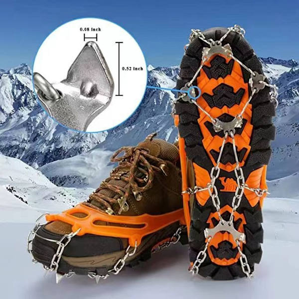 Hikesko med ispigger for grep på snø - 8 pigger for gange, jogging, klatring og fotturer - oransje