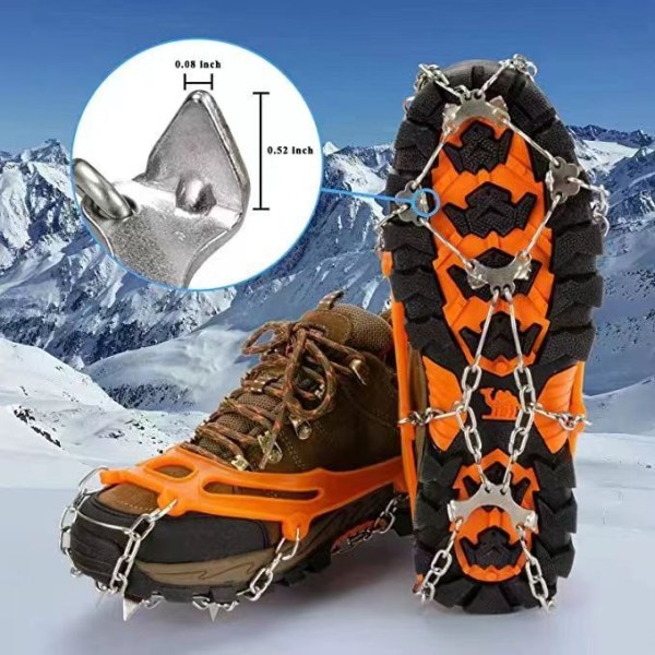 Hiking Boots Traction Ice Cleats Snow Grips with 8 Spikes for Walking, Jogging, Climbing and Hiking orange