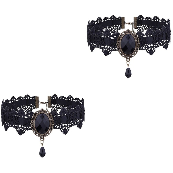 3 kpl Pitsi Kaulakoru Muodikkaat Strassit Choker Ripus Korvakorut Halloween Naisten Asuste (musta)2 kpl32 2 pcs 32X6cm