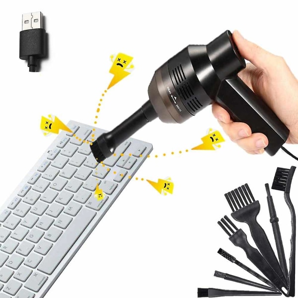 USB trådløs tastatur minirens med 8 i 1 håndtak Nylon antistatiske børster rengjøringssett for rengjøring av støv, hår, smuler, skrap til bærbar PC, pia
