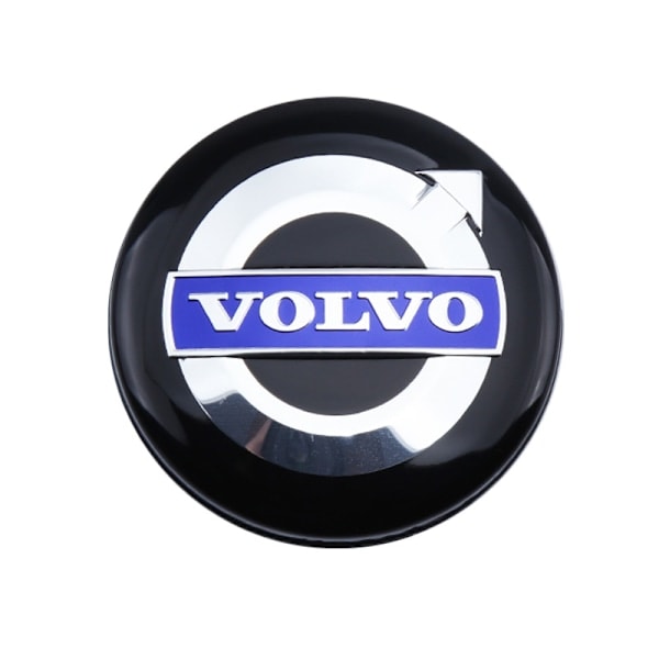 4 x Volvo aluminiumfelger, navkapsler, 64 mm, svart / blå, C70_RY