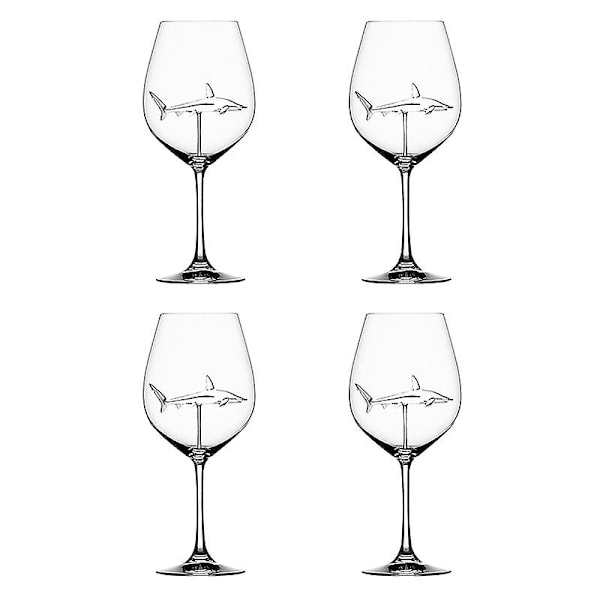 RYI. Rödvinsglas med haj inuti, vinglas, klart glas för hemmabar och fest 4pcs