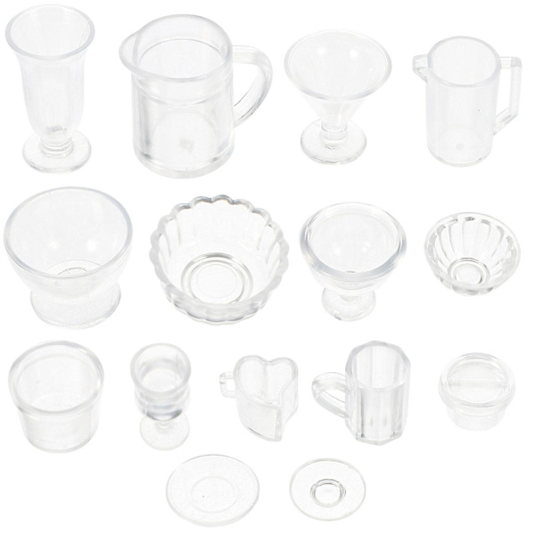 15 kpl Nukenukke-talon Miniatyyri Koriste-tarvikkeet Nukenukke-talon Miniatyyri Keittiön Astiat 1:12Läpinäkyvä2x2x1cm Transparent 2x2x1cm