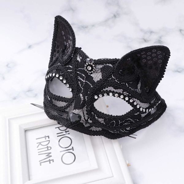 Pitsipuoliskas Pariskunnille Kettu Puoliskas Kasvot Vintage Puoliskas Kasvot Maskibaali Koristeet Halloweenille Mardi Gras Maskibaaliin 1kpl (Musta)