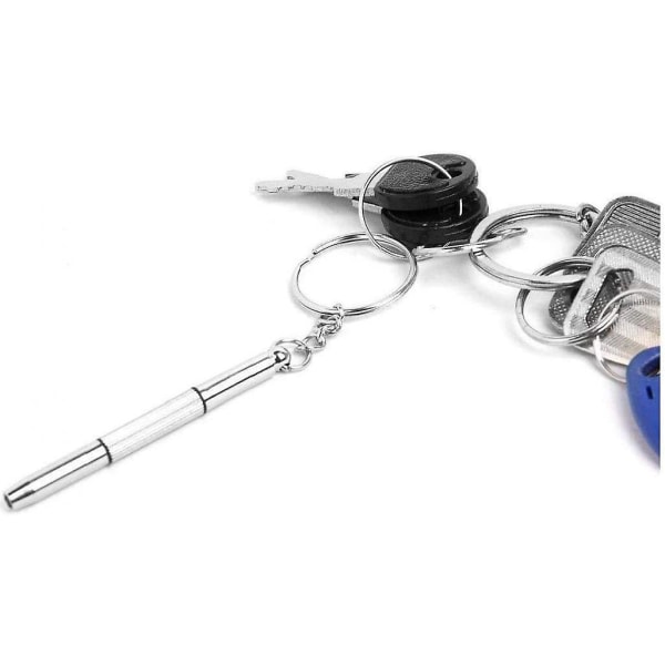 Mini Skruvmejsel för Glasögon Multi Portabel Metall Glasögonbåge Solglasögon Reparationskit Verktyg Med Nyckelring (6st, Silver)