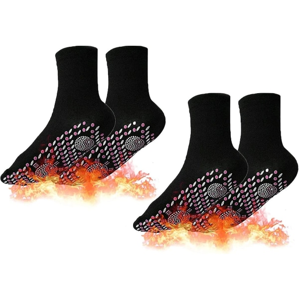 Värmesockor, 2 par självvärmande sockor, termiska vintersockor med turmalin och magneter för skidåkning, svarta Black