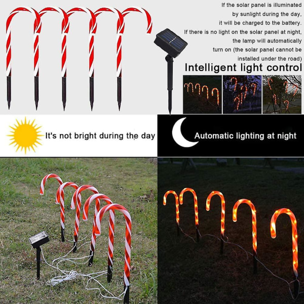 Solcelle-sukkerstanglys 10 stk. Sukkerstanglys Festival Sukkerstanglys Multifunksjon Solcelledrevet Juletrpynt Jordlys Dekor