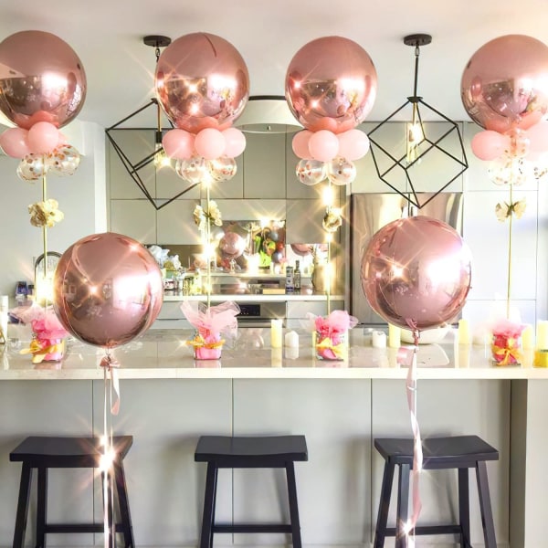 Rosa gullballonger, 6 stk rosegull bursdagsdekorasjoner, 18 tommer 4D gigantiske folieballonger, store mylarballonger til utdrikningslag
