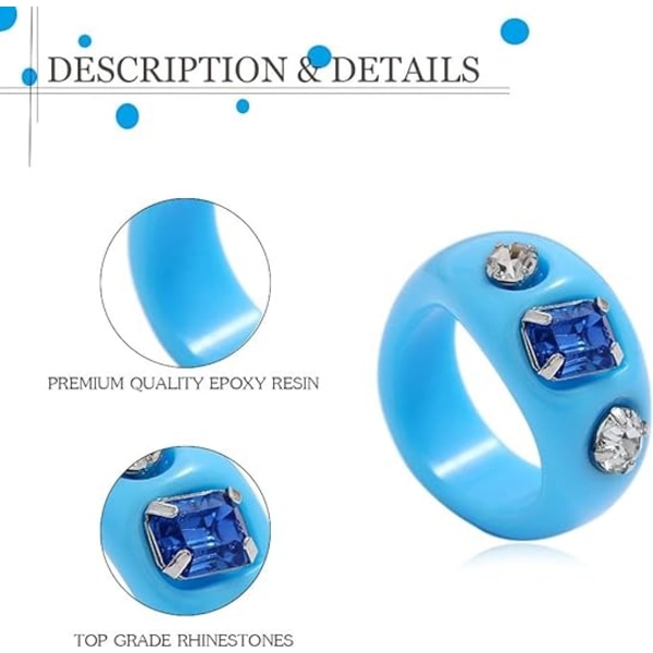 15 st Resin Retro Akryl Färgglada Chunky Ringar Söta Trendiga Färgglada Rhinestone Y2k Smycken Plast Resin Kvadratisk Gem Stackable Chunky Ringar